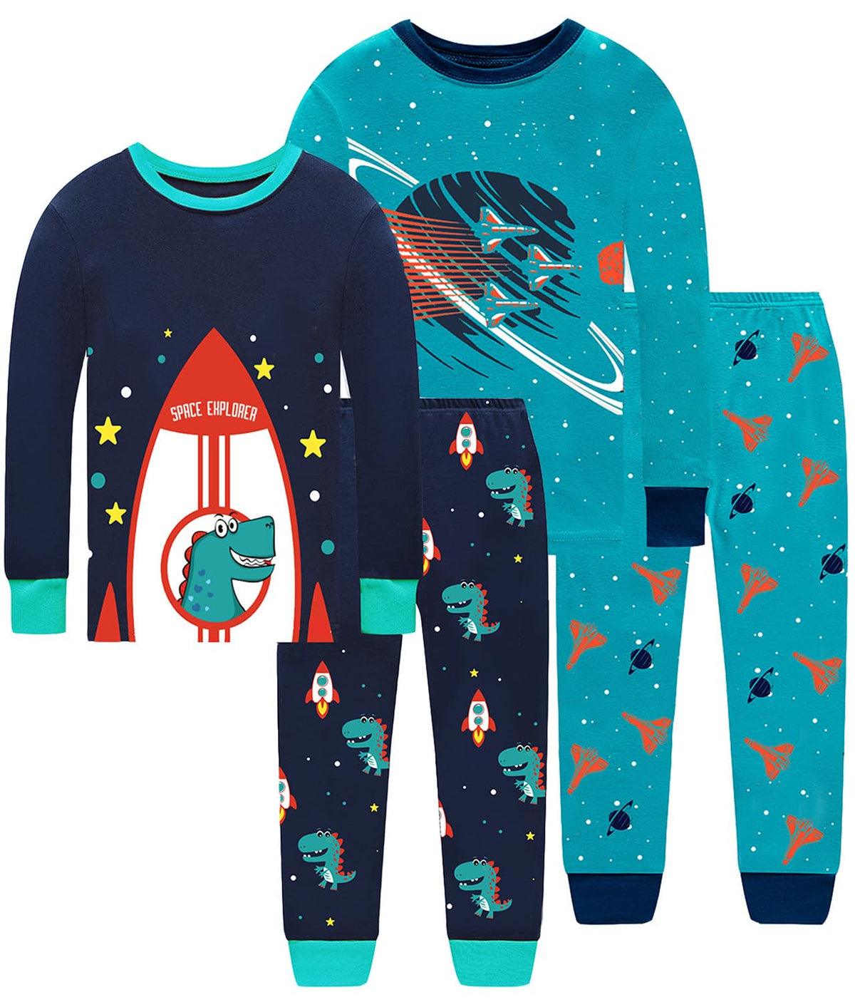 Little bety Boys 4 Pieces Cotton Pajamas Toddlers Long Sleeve 24M-12Years