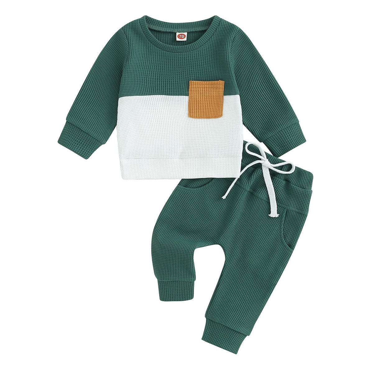 Toddler Baby Boy Fall Outfit Long Sleeve Crew Neck Contrast Color Sweatshirt Top Pant Cute Newborn Infant Waffle Clothes