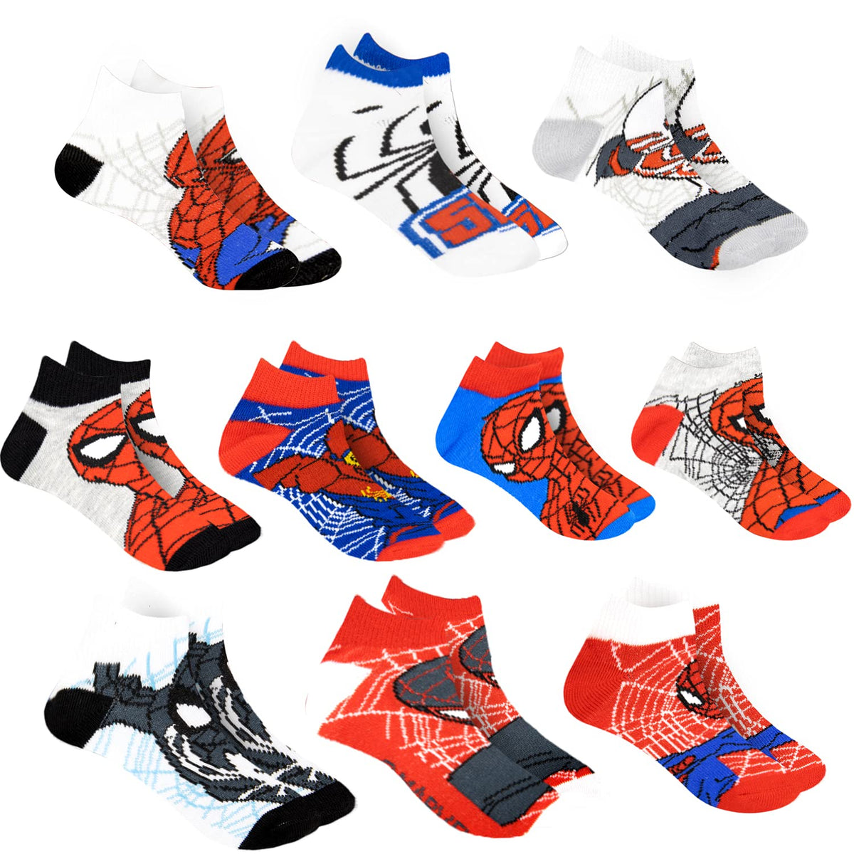 Marvel Spider-man Socks for Boys, 10 Pairs Low Cut Socks for Boys Ages 3-9