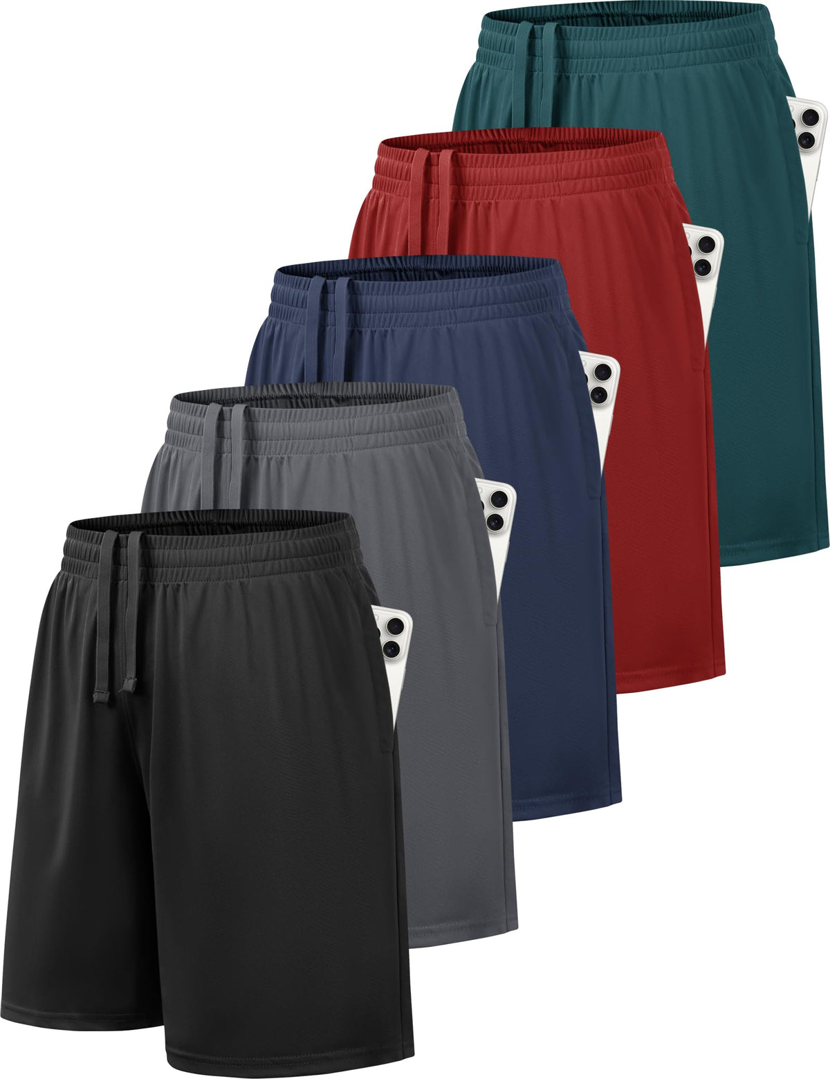 MLYENX 5 Pack Boys Athletic Shorts Basketball Quick Dry with Pockets