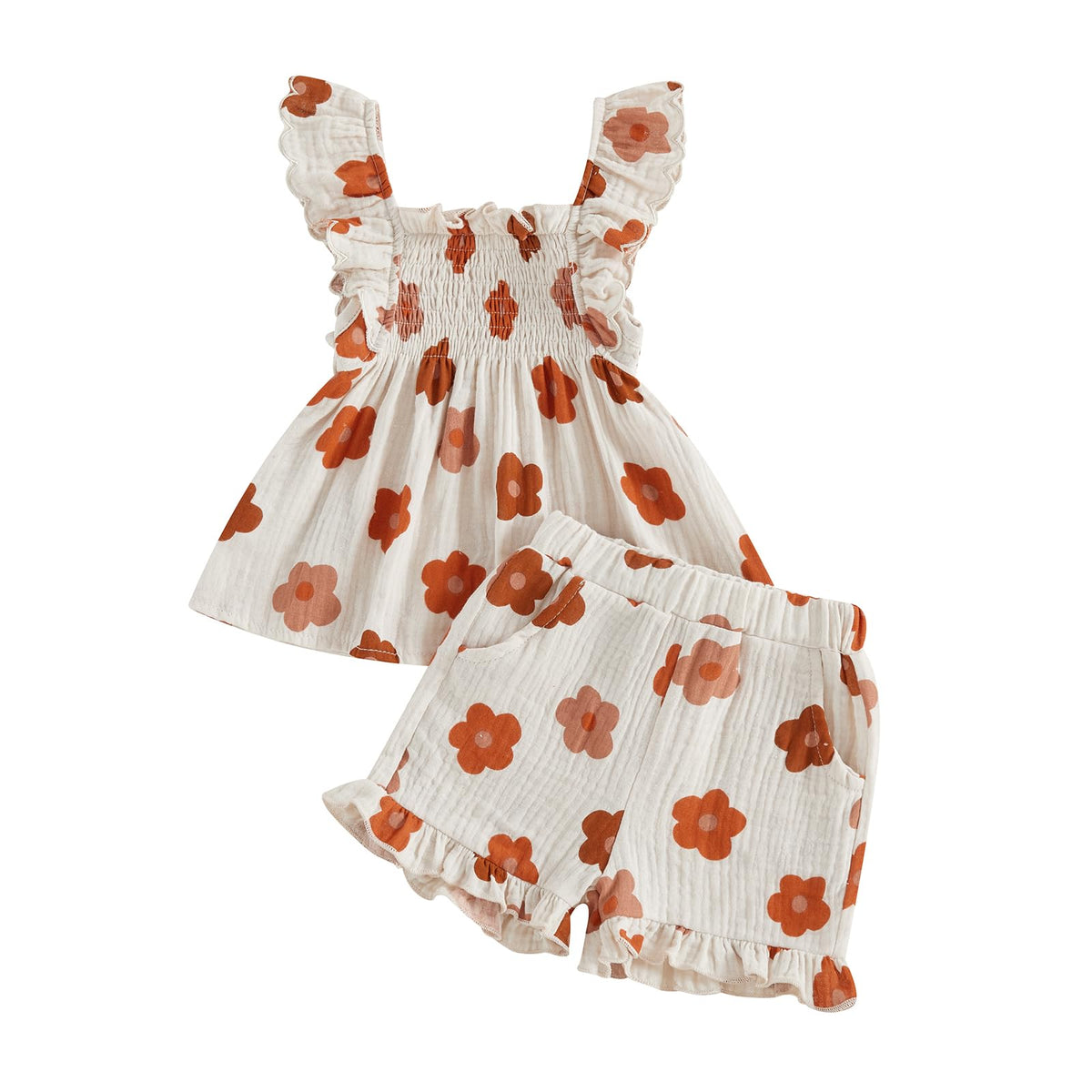 BemeyourBBs Summer Toddler Girl Clothes Baby Girl Ruffle Shirt Shorts Set
