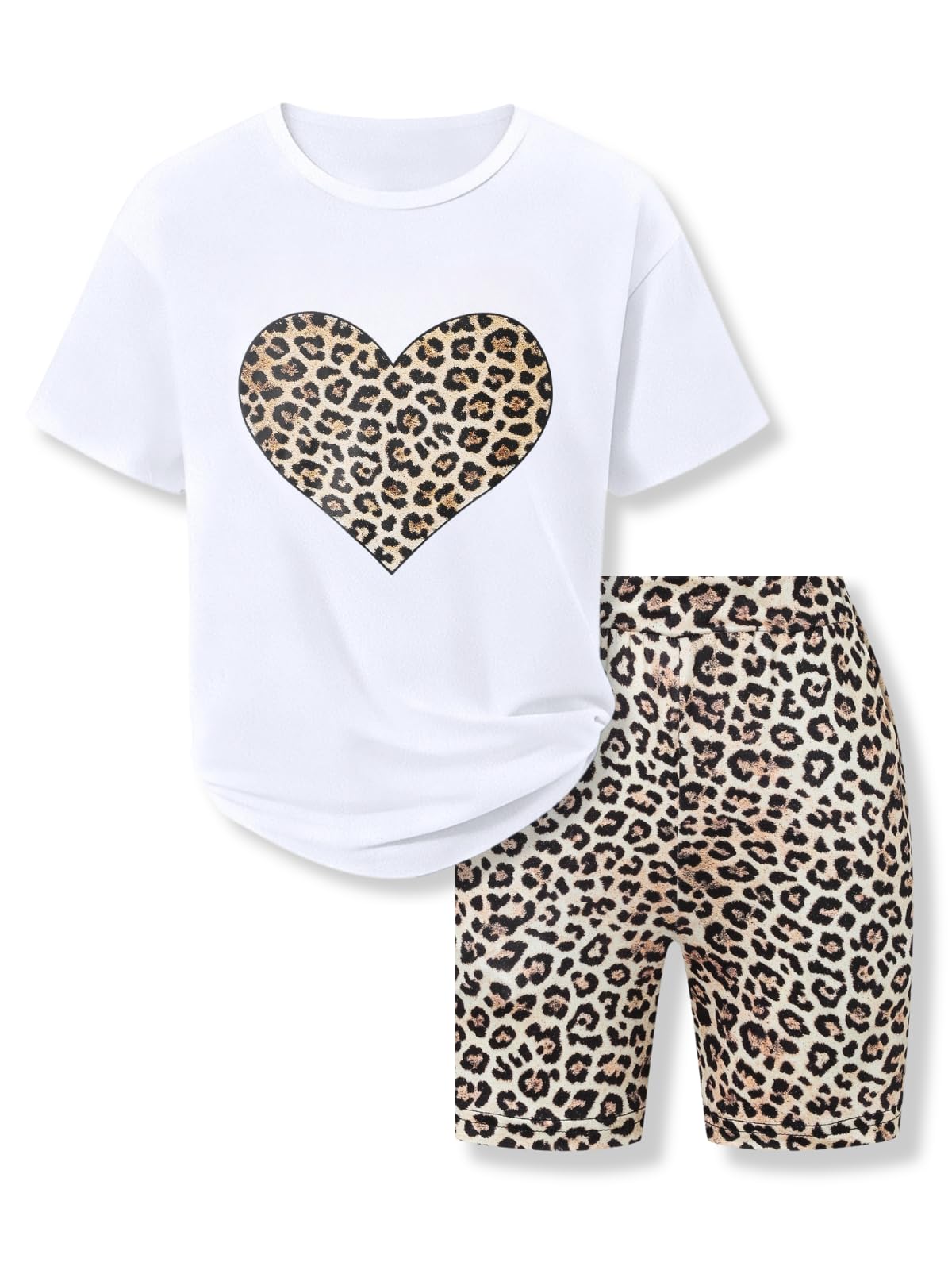 Size 7-14 Girls 2 Piece Summer Heart Print Short Set Teen Girl Outfits Girls Clothing Set
