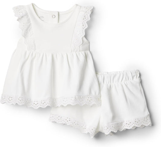 Amazon Essentials x Sofia Grainge Toddlers and Baby Girls' Cotton Eyelet Top & Shorts Play Set, Multipacks
