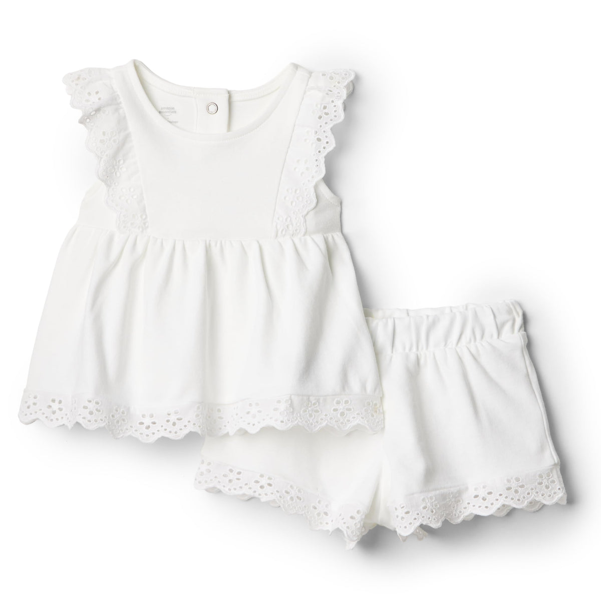 Amazon Essentials x Sofia Grainge Toddlers and Baby Girls' Cotton Eyelet Top & Shorts Play Set, Multipacks