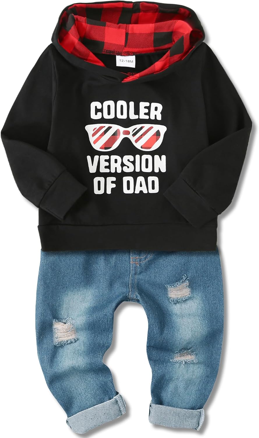 YALLET Toddler Boy Clothes Fall Winter Hoodie Top Ripped Jeans Outfit 1-5T