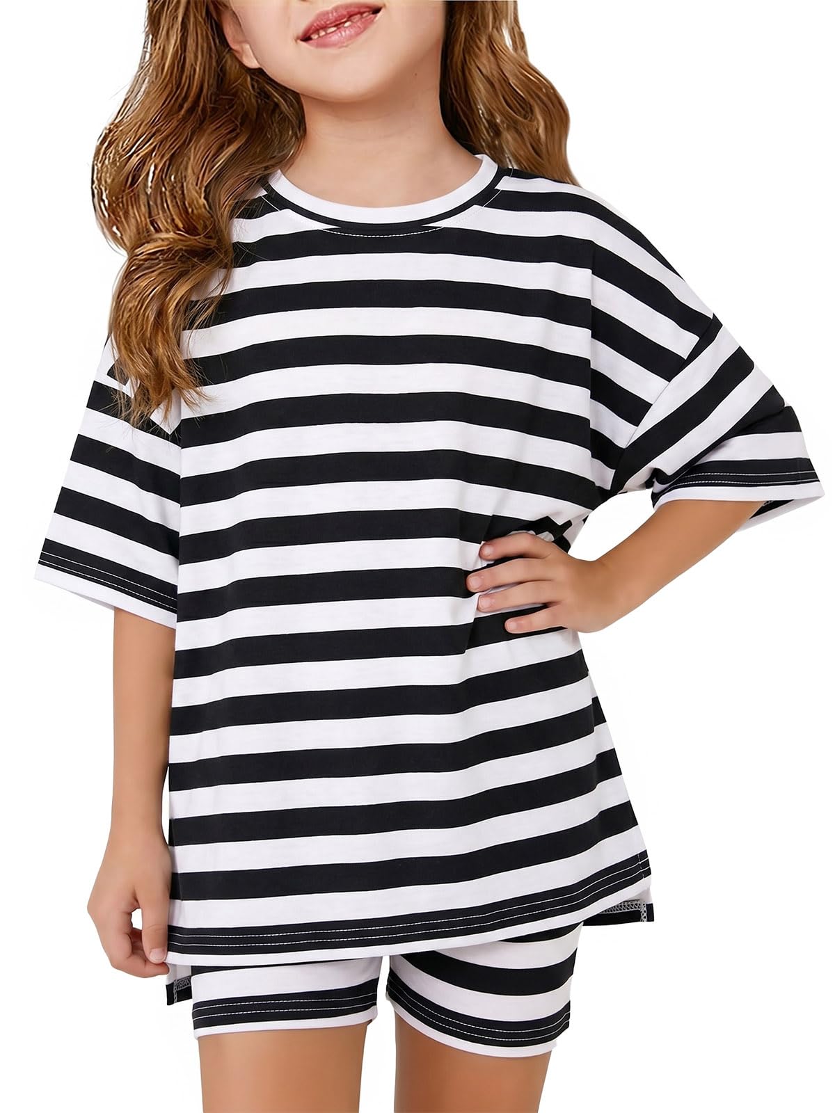 Haloumoning Girls Summer Lounge Set Oversized 2 Piece Clothing Sets