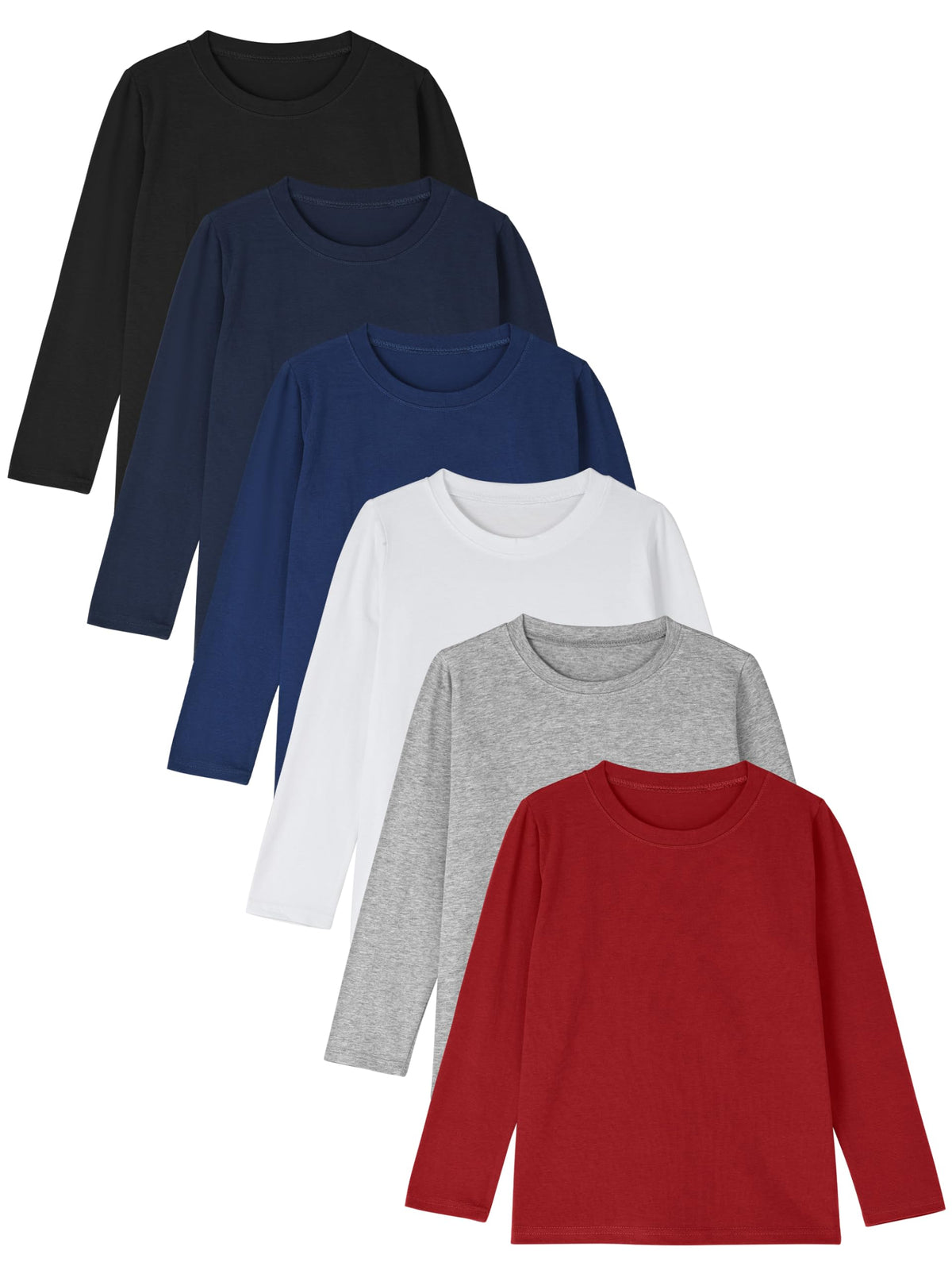 Cooraby 6 Pack Boys Long Sleeve Shirts Cotton T-Shirts for Kid Layering Top