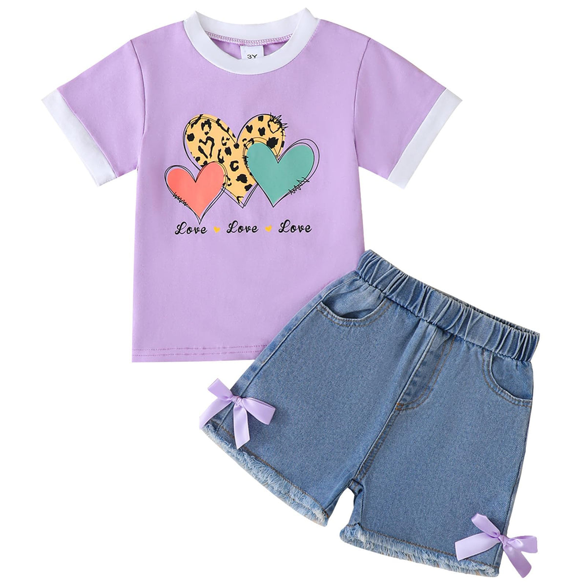Jecson Toddler Girl Clothes Summer Cotton Print T-Shirt and Jeans Shorts Set Casual Girls 2 Piece Outfits Sets 2T-8Y