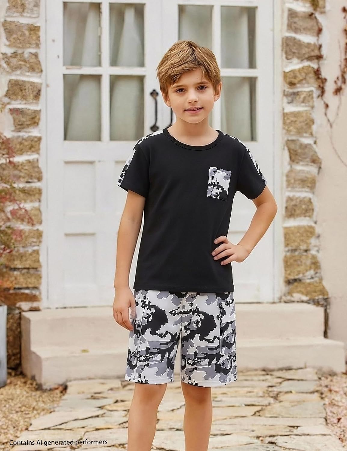mksodopy Boys Summer Outfit Set 2 Piece T Shirt and Camo Shorts Casual Clothes for Little Big Boys