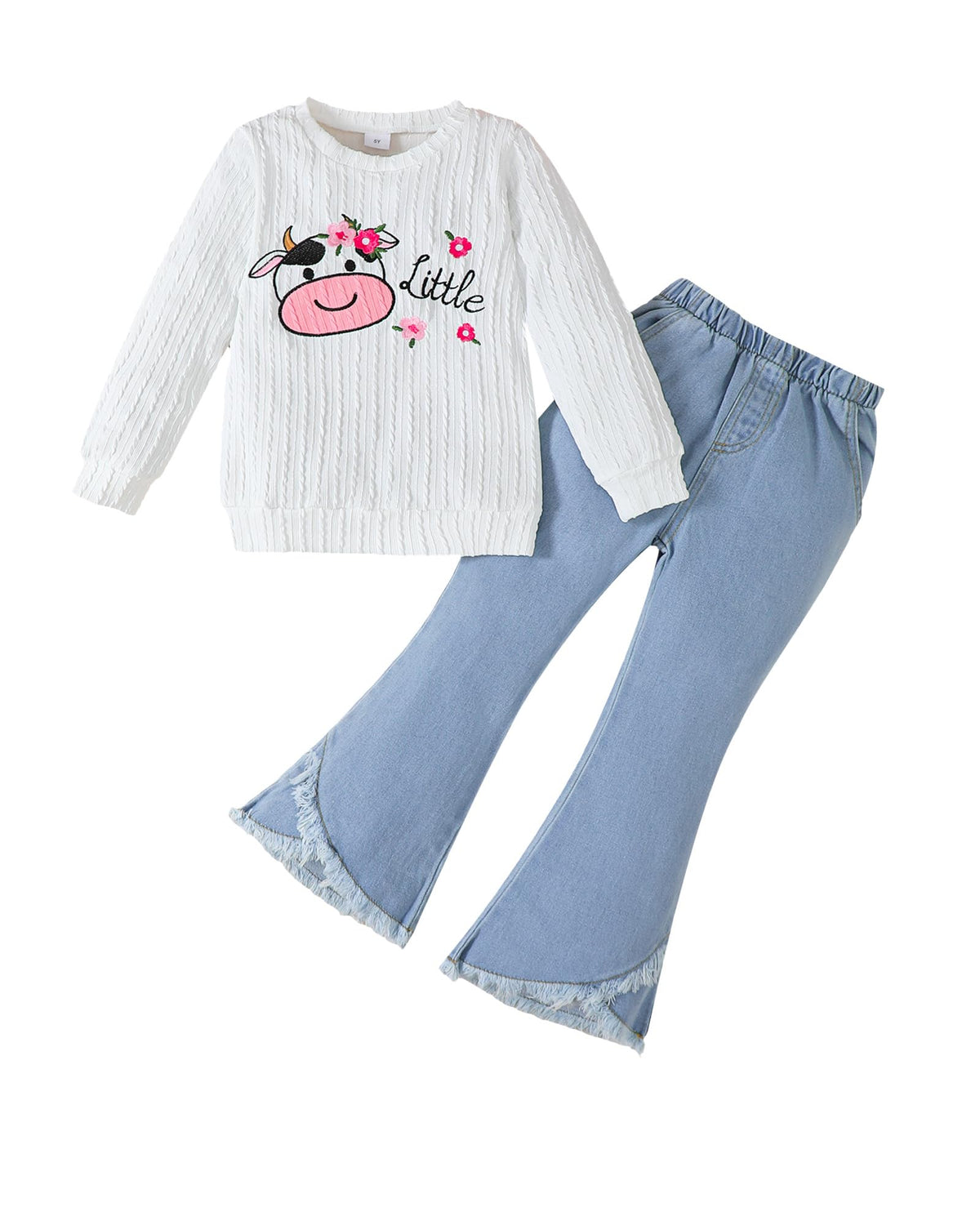 Toddler Girl Clothes Long Sleeve Top and Flare Jeans 2 Piece 2-8Y