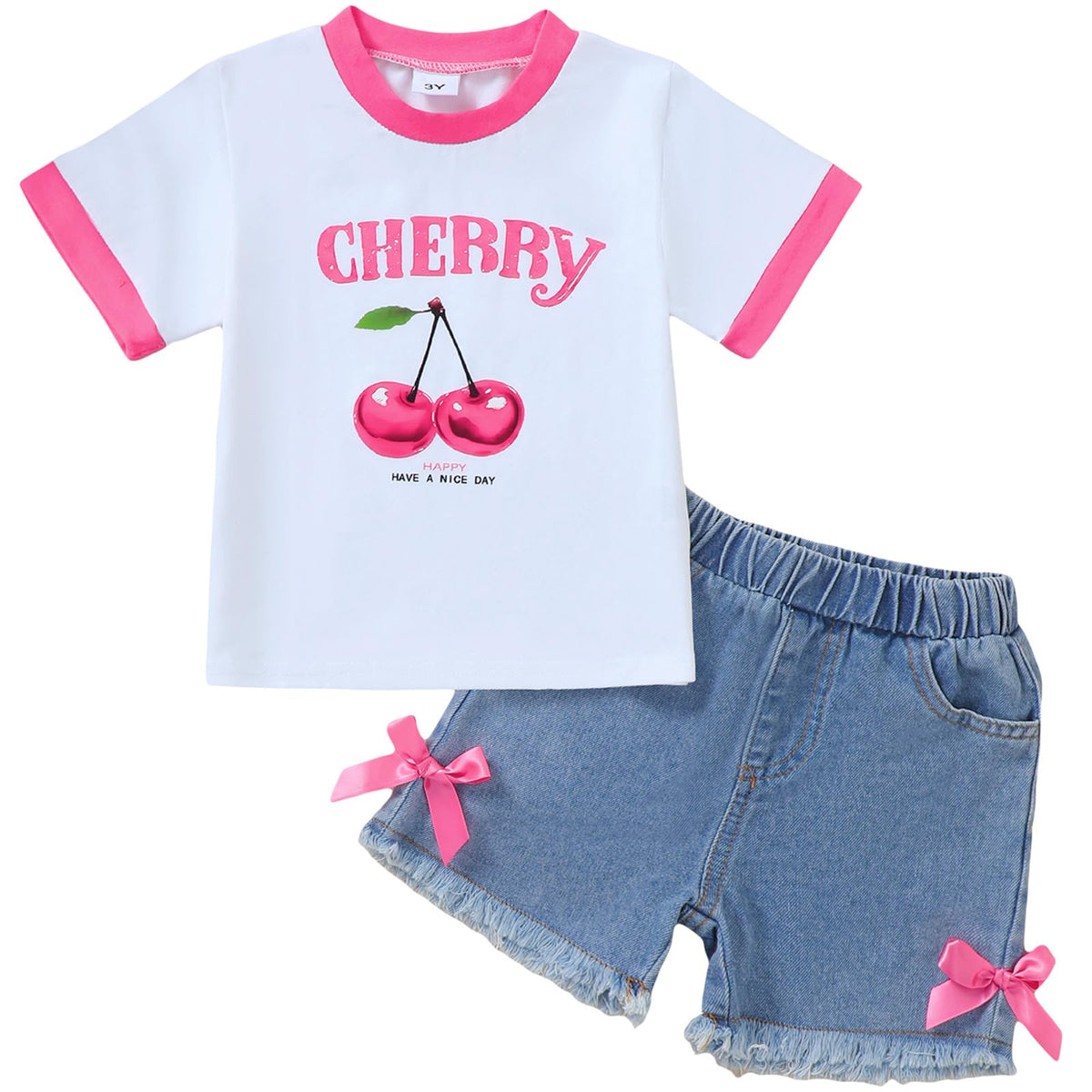Jecson Toddler Girl Clothes Summer Cotton Print T-Shirt and Jeans Shorts Set Casual Girls 2 Piece Outfits Sets 2T-8Y