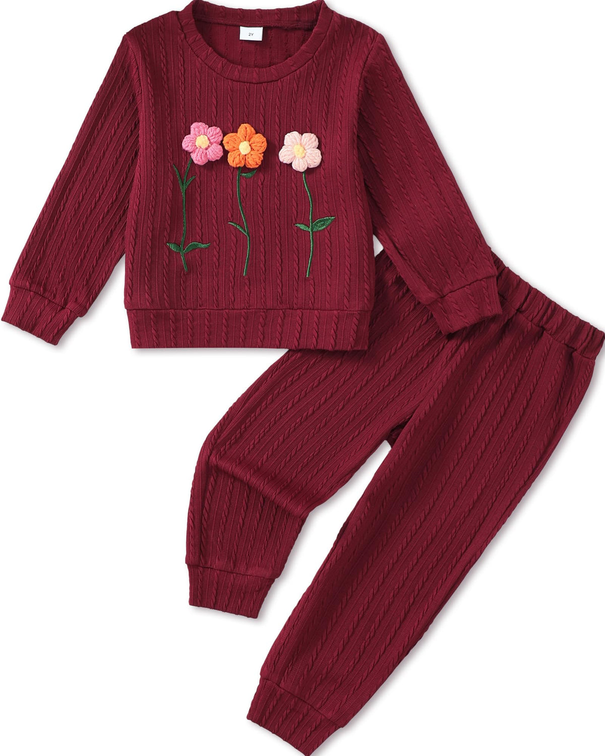 Jecson Toddler Girl Fall Clothes: Soft Outfits Set Embroidered Knit Top & Sweatpants 2Pcs Cute Home Outdoor 2-8Y