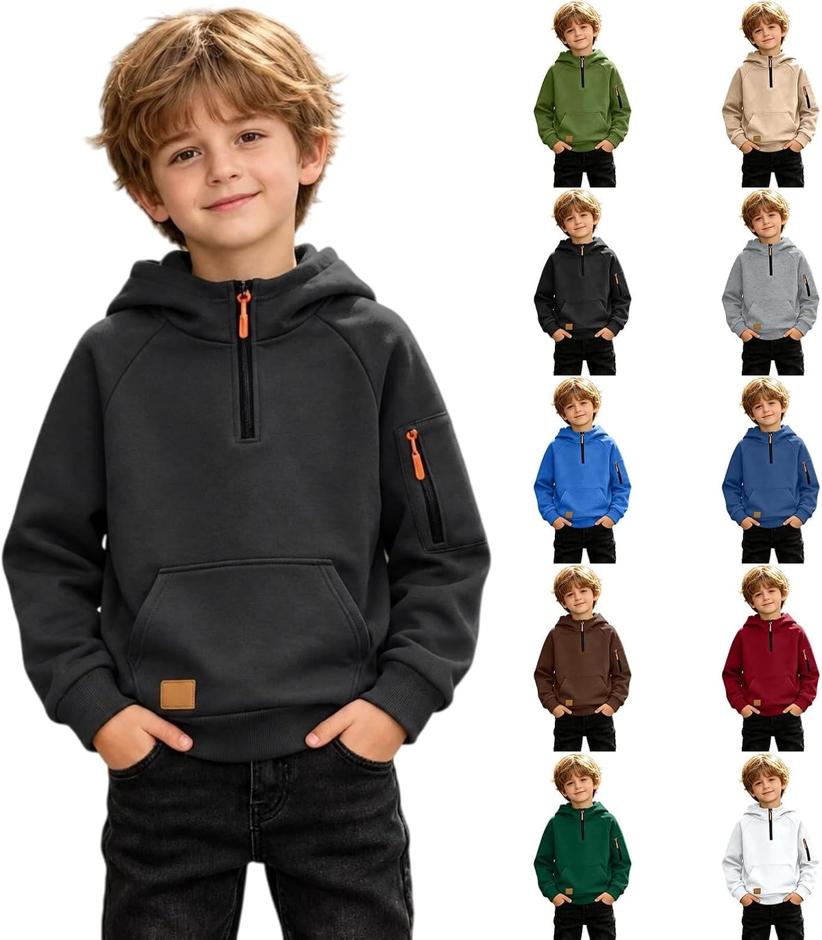 Boys Hoodies Quarter Zip Long Sleeve Pullover Hooded Sweatshirt 2026 Kids Fall Winter Teen Boy Clothes 4-15 Years