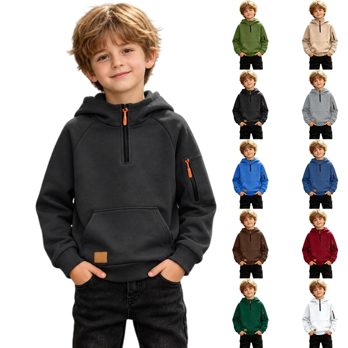 Boys Hoodies Quarter Zip Long Sleeve Pullover Hooded Sweatshirt 2026 Kids Fall Winter Teen Boy Clothes 4-15 Years