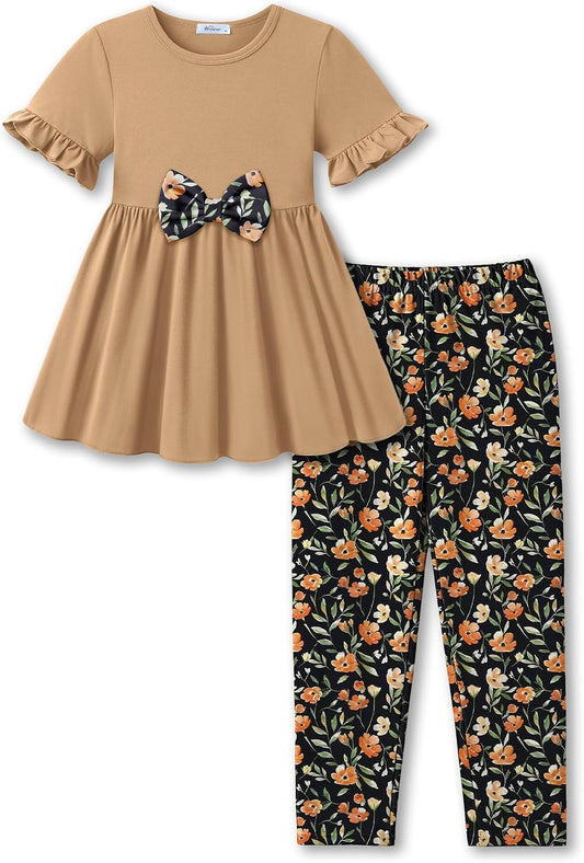 Arshiner Girls Clothes 2 Piece Outfit Toddler Cute Ruffled Top Leggings Set