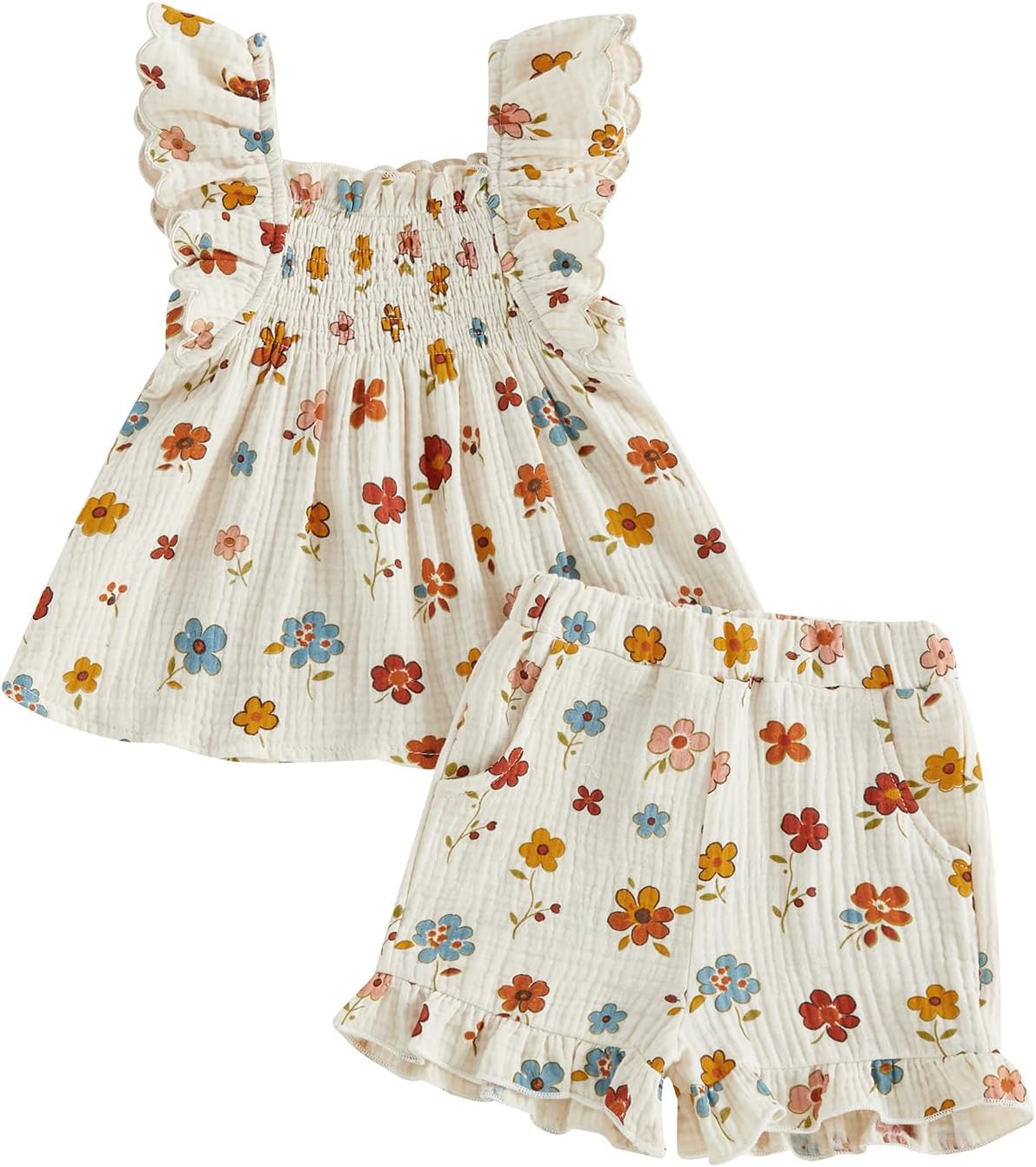 BemeyourBBs Summer Toddler Girl Clothes Baby Girl Ruffle Shirt Shorts Set