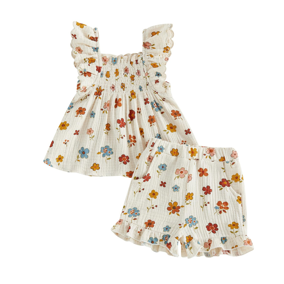 BemeyourBBs Summer Toddler Girl Clothes Baby Girl Ruffle Shirt Shorts Set