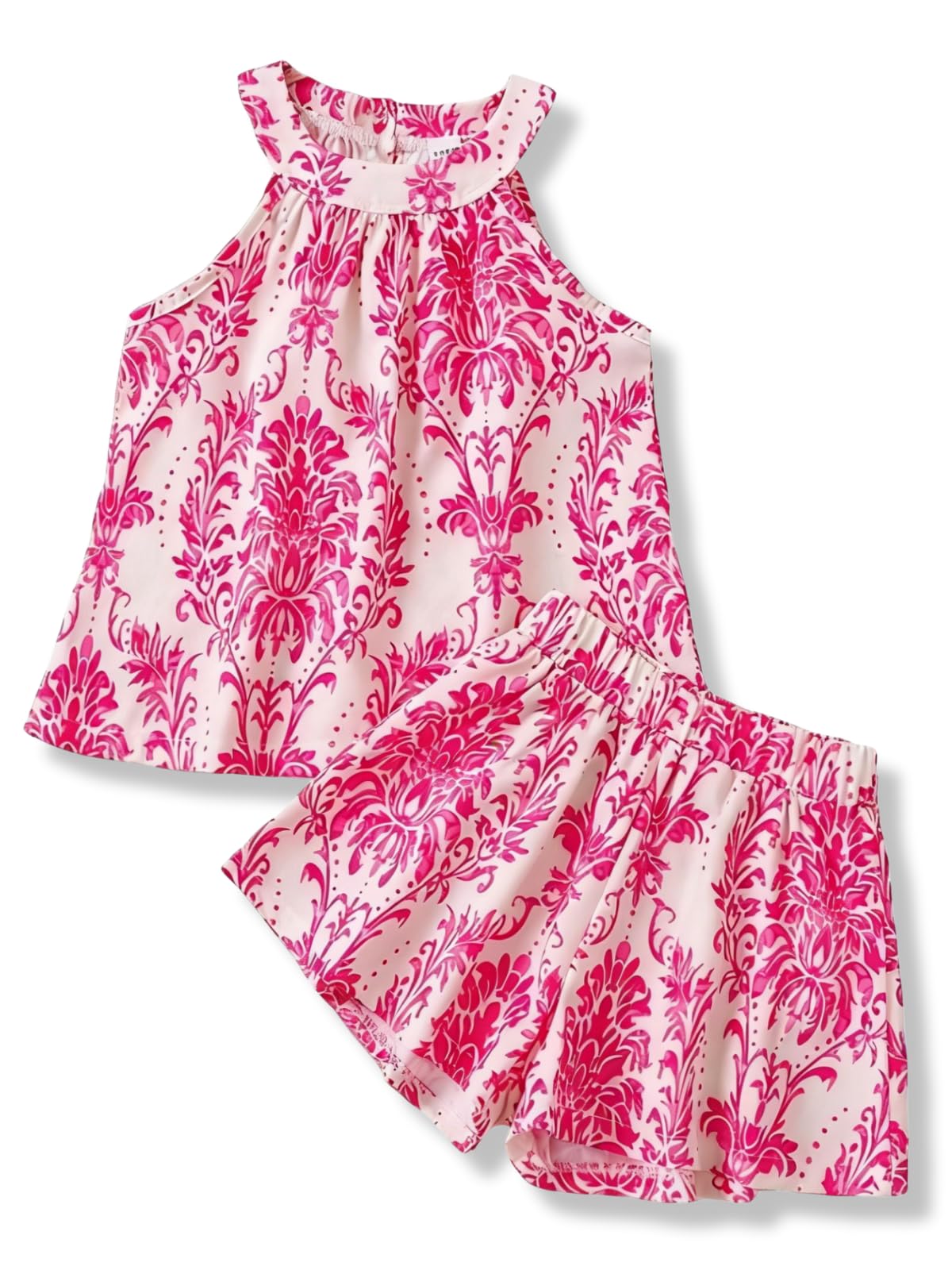 Girls Summer Outfits 2 Piece Halter Neck Floral Sleeveless Top and Short Pants Set Clothes for Kids Size 4-8 Years