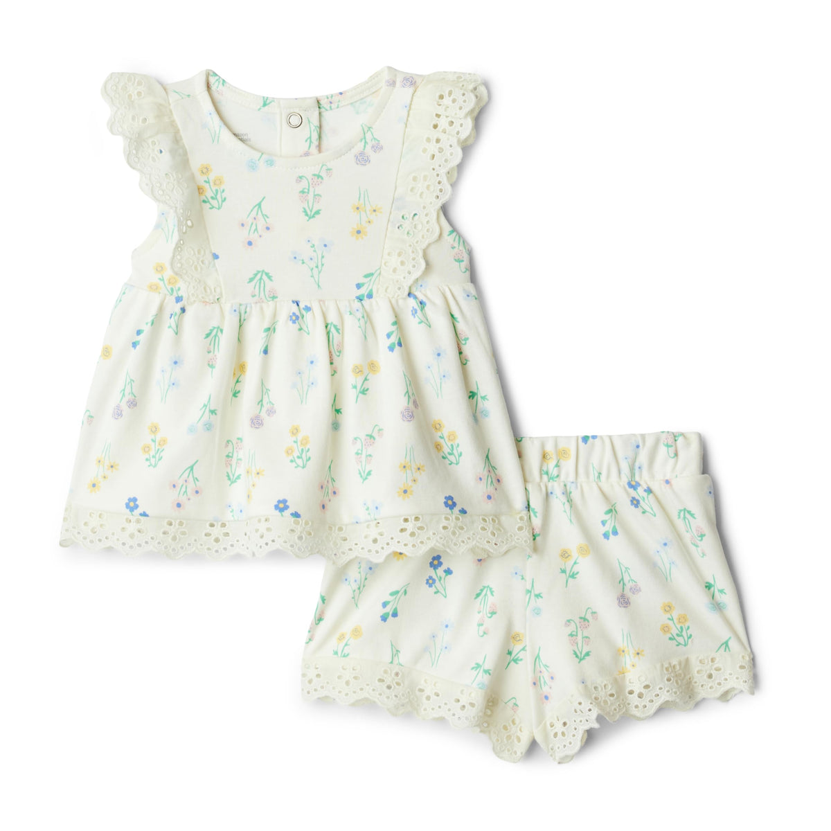 Amazon Essentials x Sofia Grainge Toddlers and Baby Girls' Cotton Eyelet Top & Shorts Play Set, Multipacks
