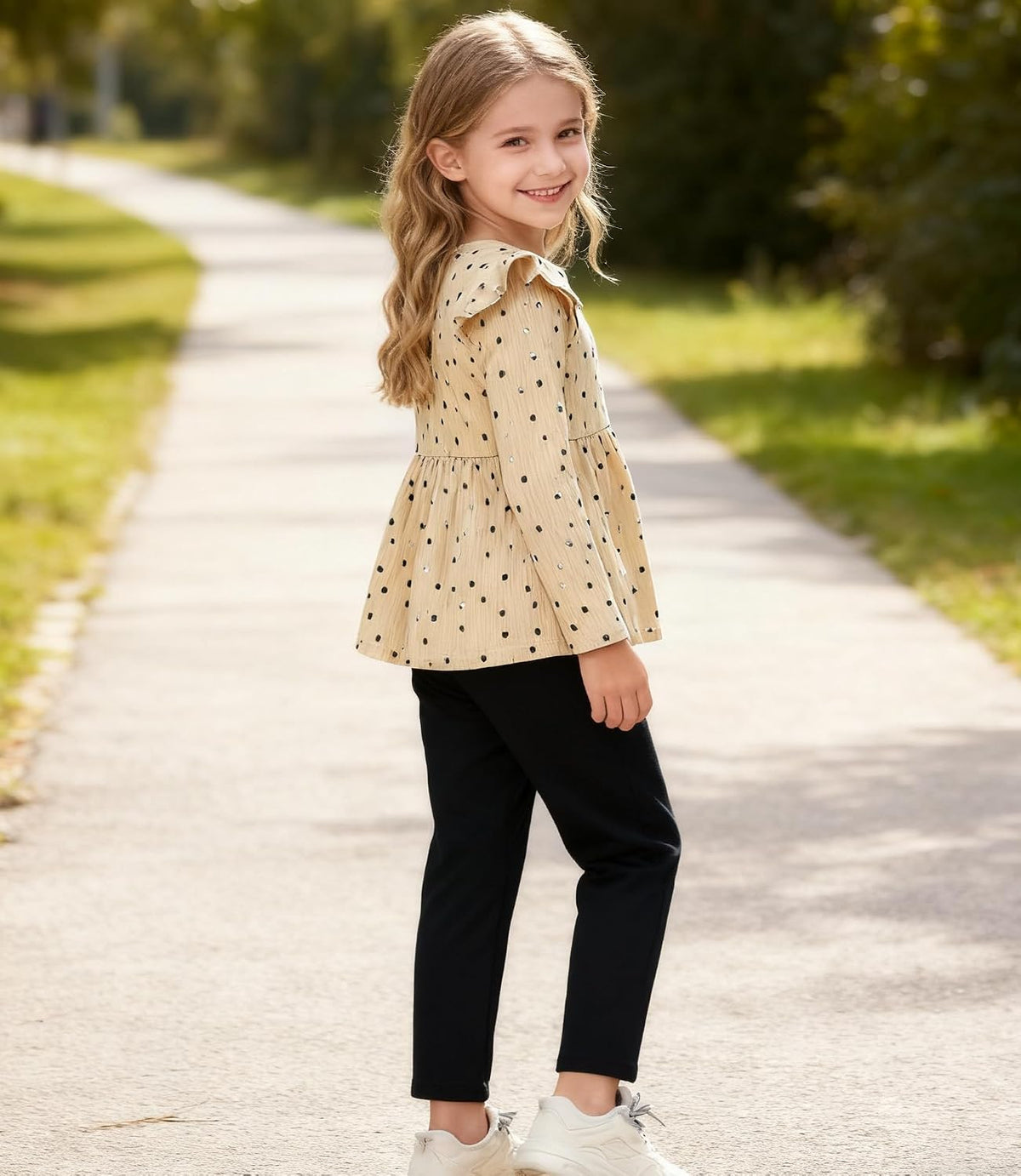 Toddler Girl Clothes Ruffle Long Sleeve Heart Print Tops and Pants 2PC Little Girl Winter Outfits Size (4-7T)
