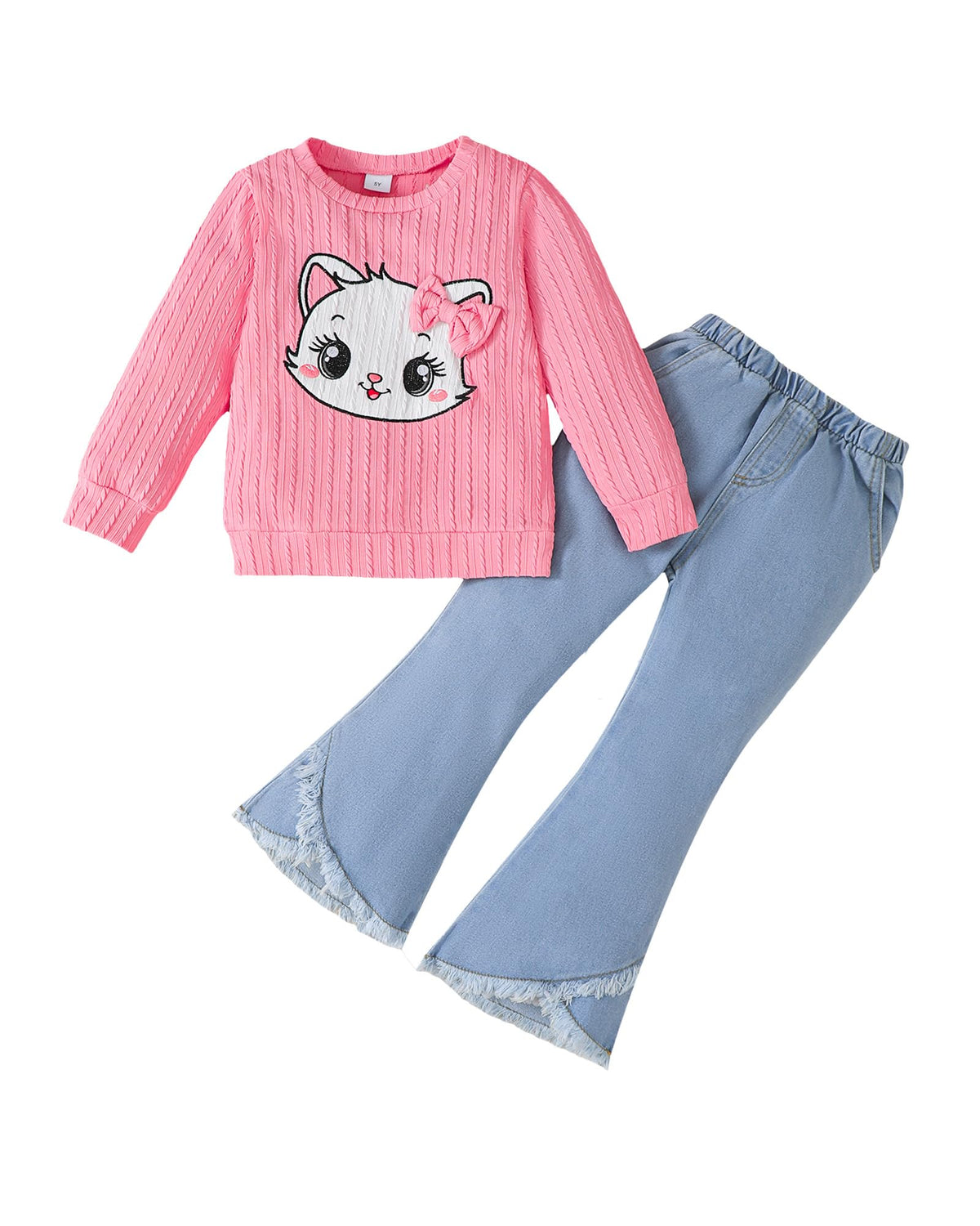 Toddler Girl Clothes Long Sleeve Top and Flare Jeans 2 Piece 2-8Y