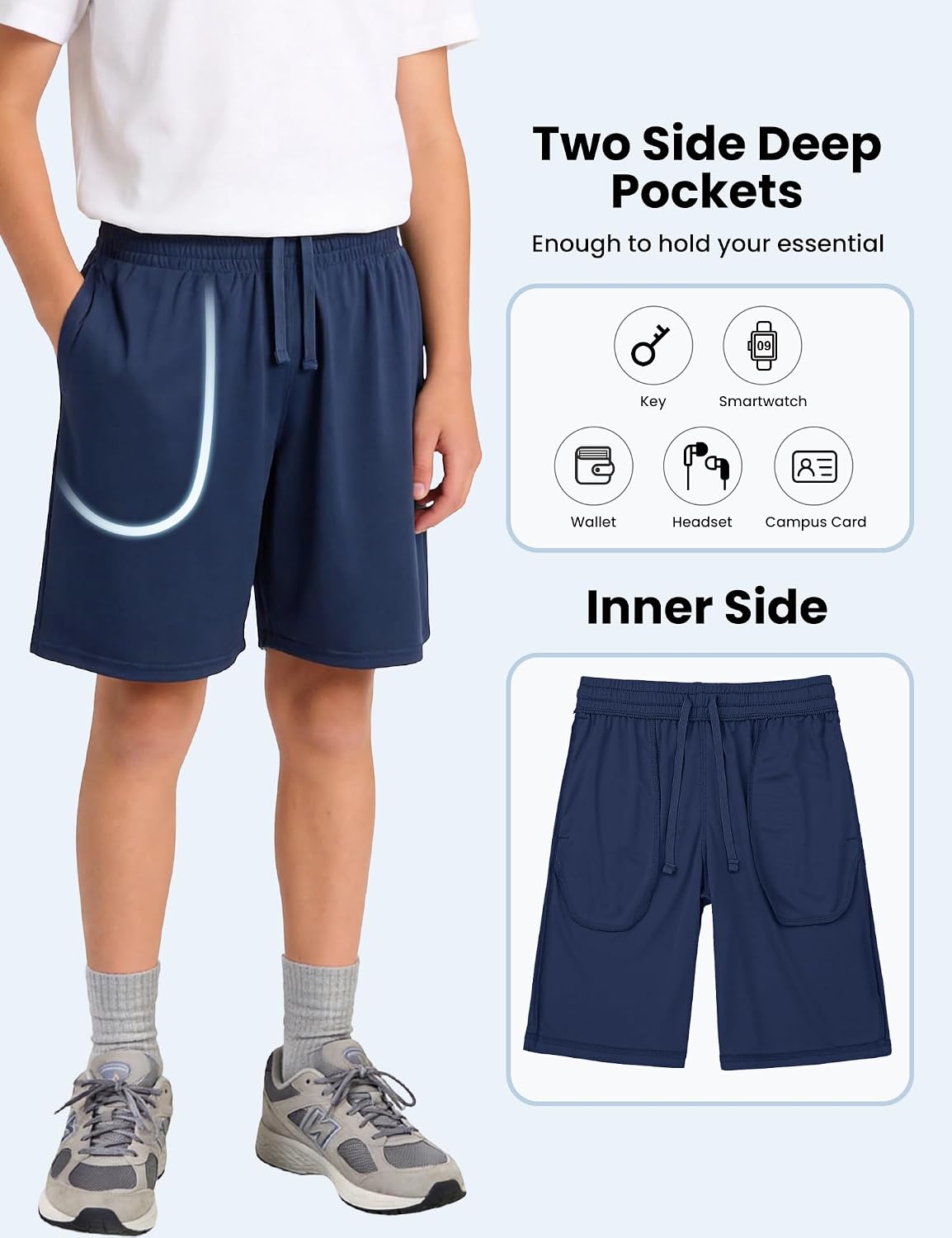MLYENX 5 Pack Boys Athletic Shorts Basketball Quick Dry with Pockets