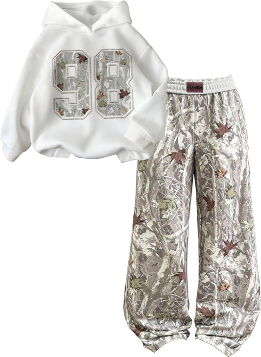 Teen Girls Outfits Maple Hoodie Wide Leg Sweatpants 2PC Tracksuit 7-14Y