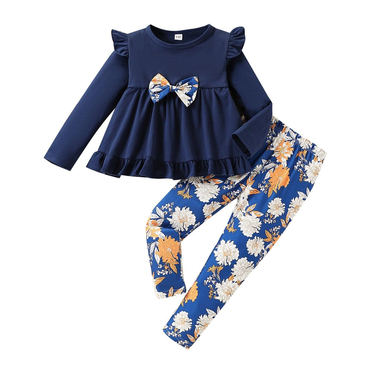 Axumity Kid Girl Clothes Ruffle Sleeve Top Floral Allover Pants 3-9 Years Fall Outfit Set