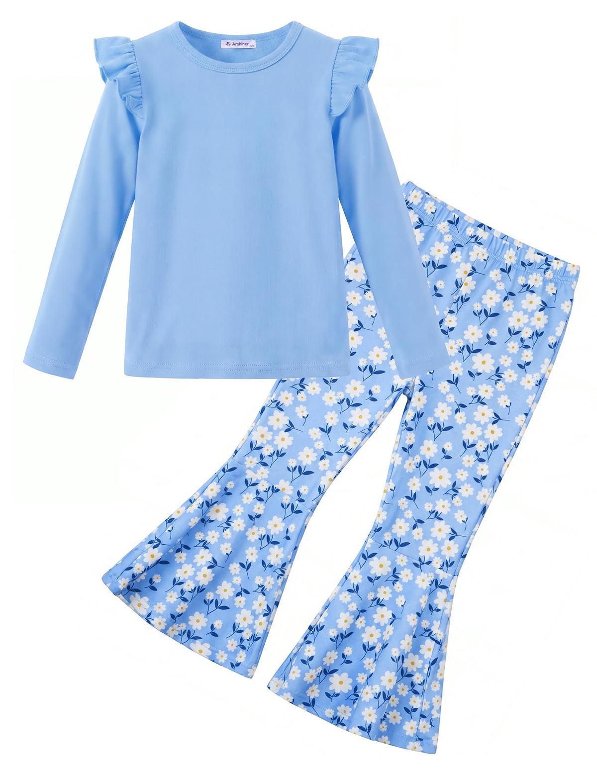 Arshiner Girls 2 Piece Outfits Flare Pants Knit Set Toddler Printed Clothes