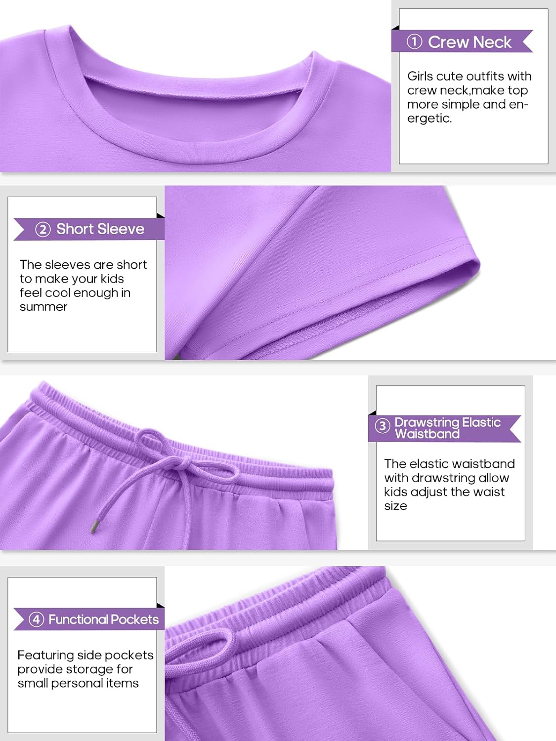 Girls Two Piece Summer Shorts Set with Pockets Comfy Outfits