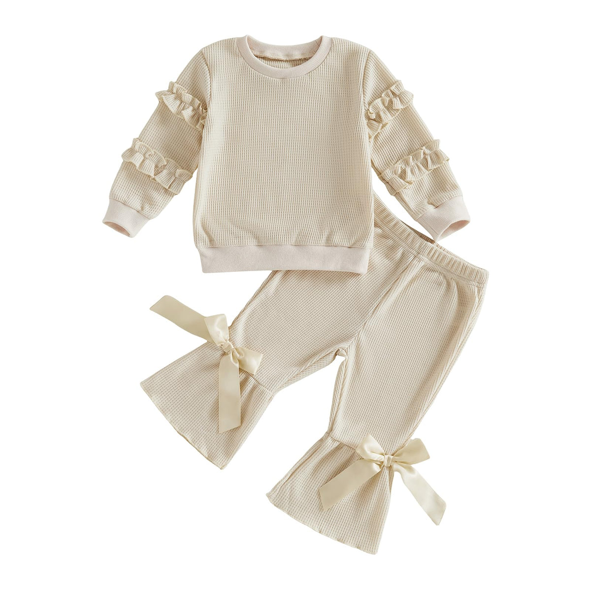 PUHHAPIEY Toddler Girl Clothes Floral Sweatshirt Flare Pants Set