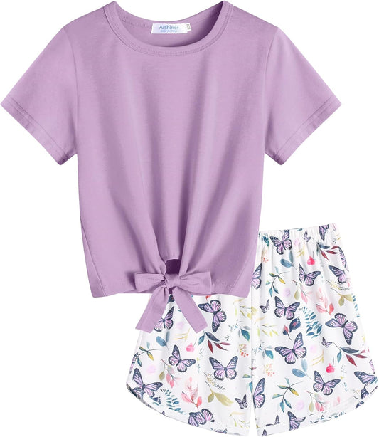 Arshiner Girls 2 Piece Outfits Summer Short Sets Short Sleeve Top and Short