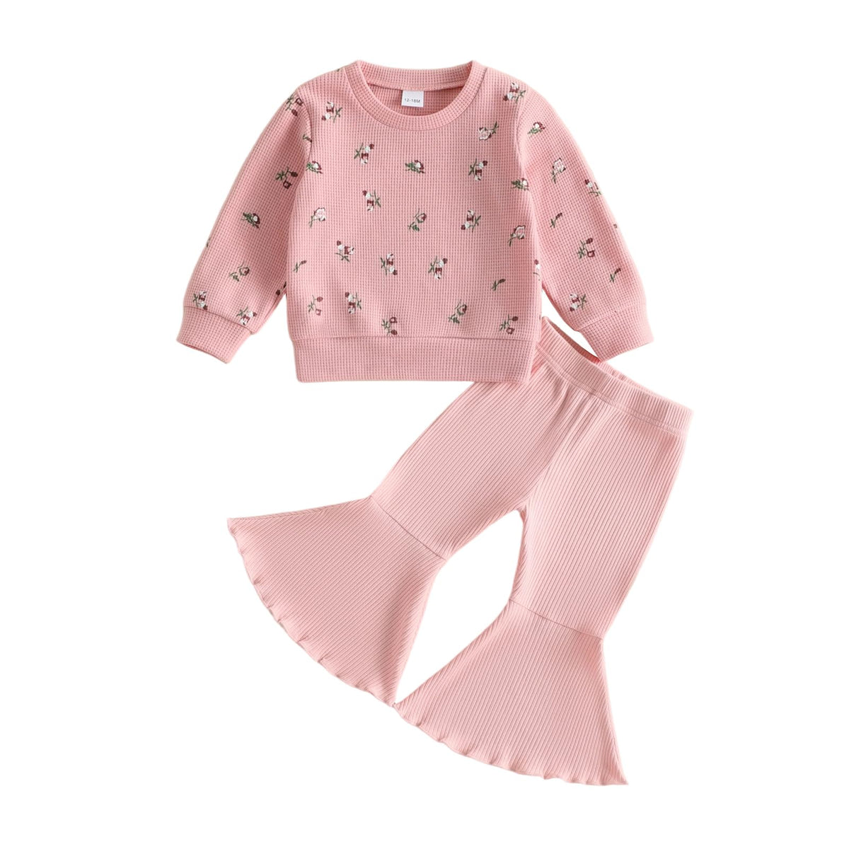 PUHHAPIEY Toddler Girl Clothes Floral Sweatshirt Flare Pants Set