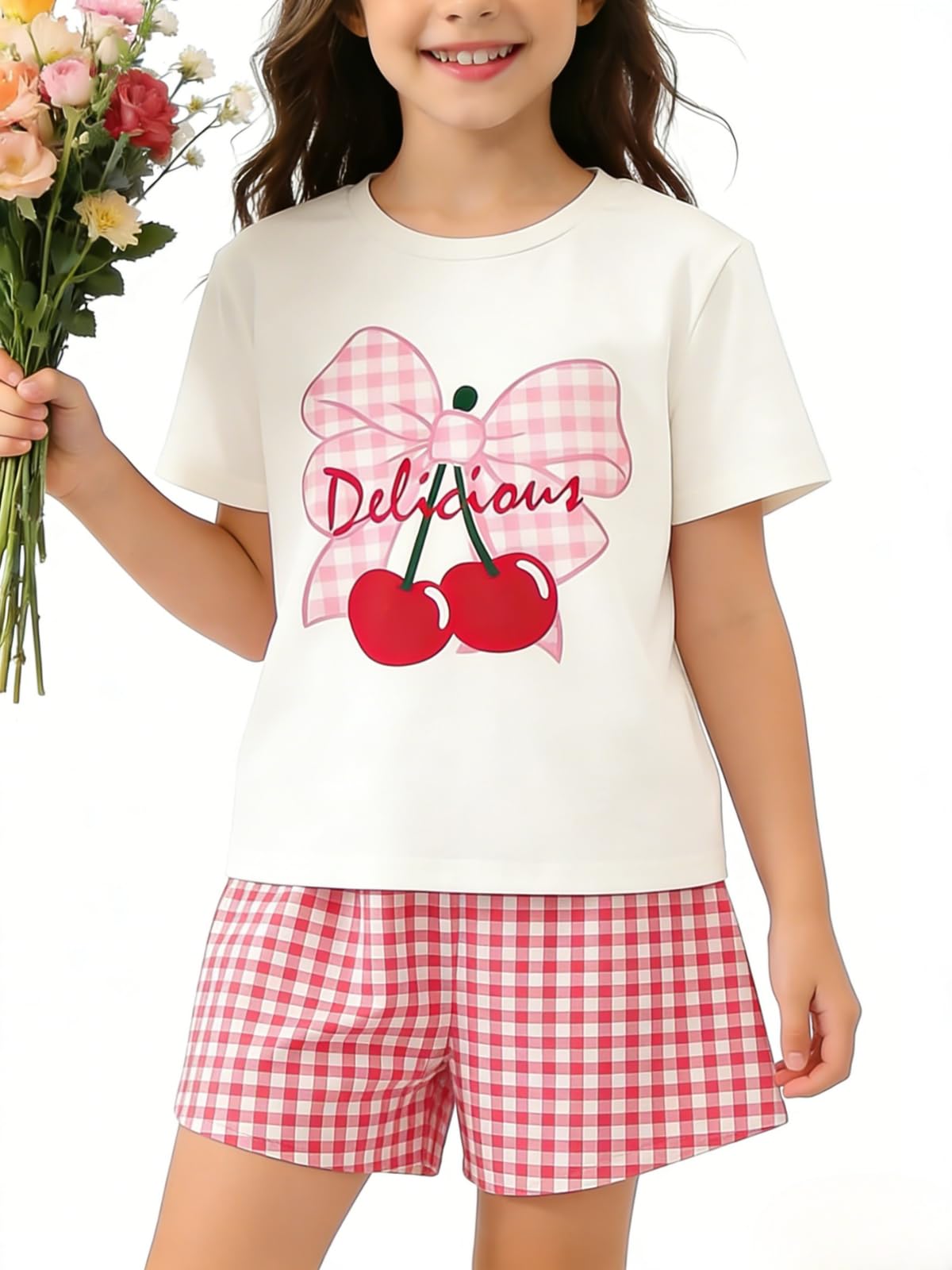 Axumity Kid Toddler Girl Clothes Summer Ruffle Sleeve Figure Graphic Shirt + Shorts Summer Outfits Set