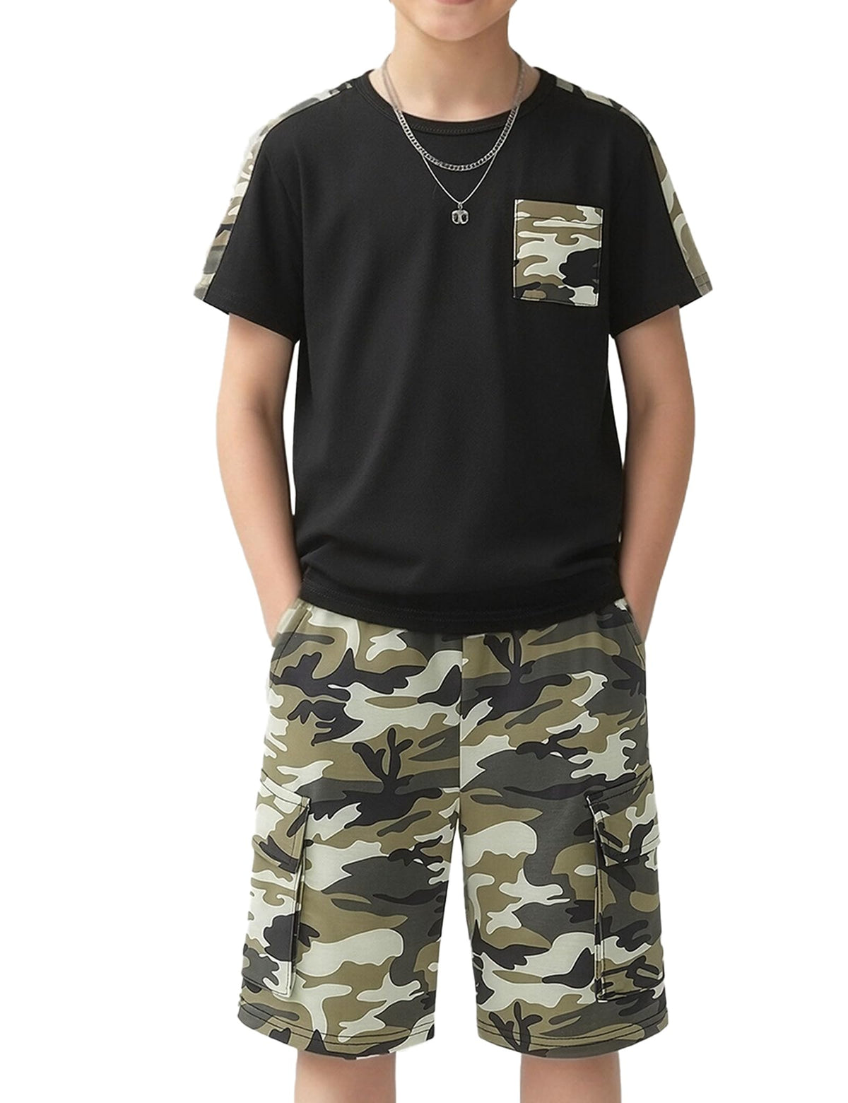 mksodopy Boys Summer Outfit Set 2 Piece T Shirt and Camo Shorts Casual Clothes for Little Big Boys