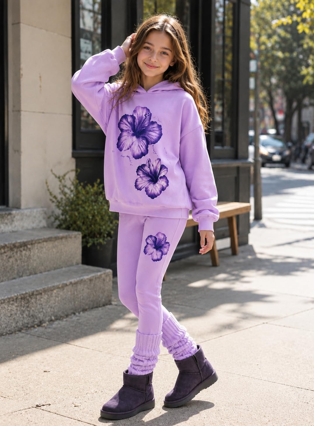 Yoxindax Girls Sweat Set Sweatshirt & Sweatpants Fall Winter Tween Clothes