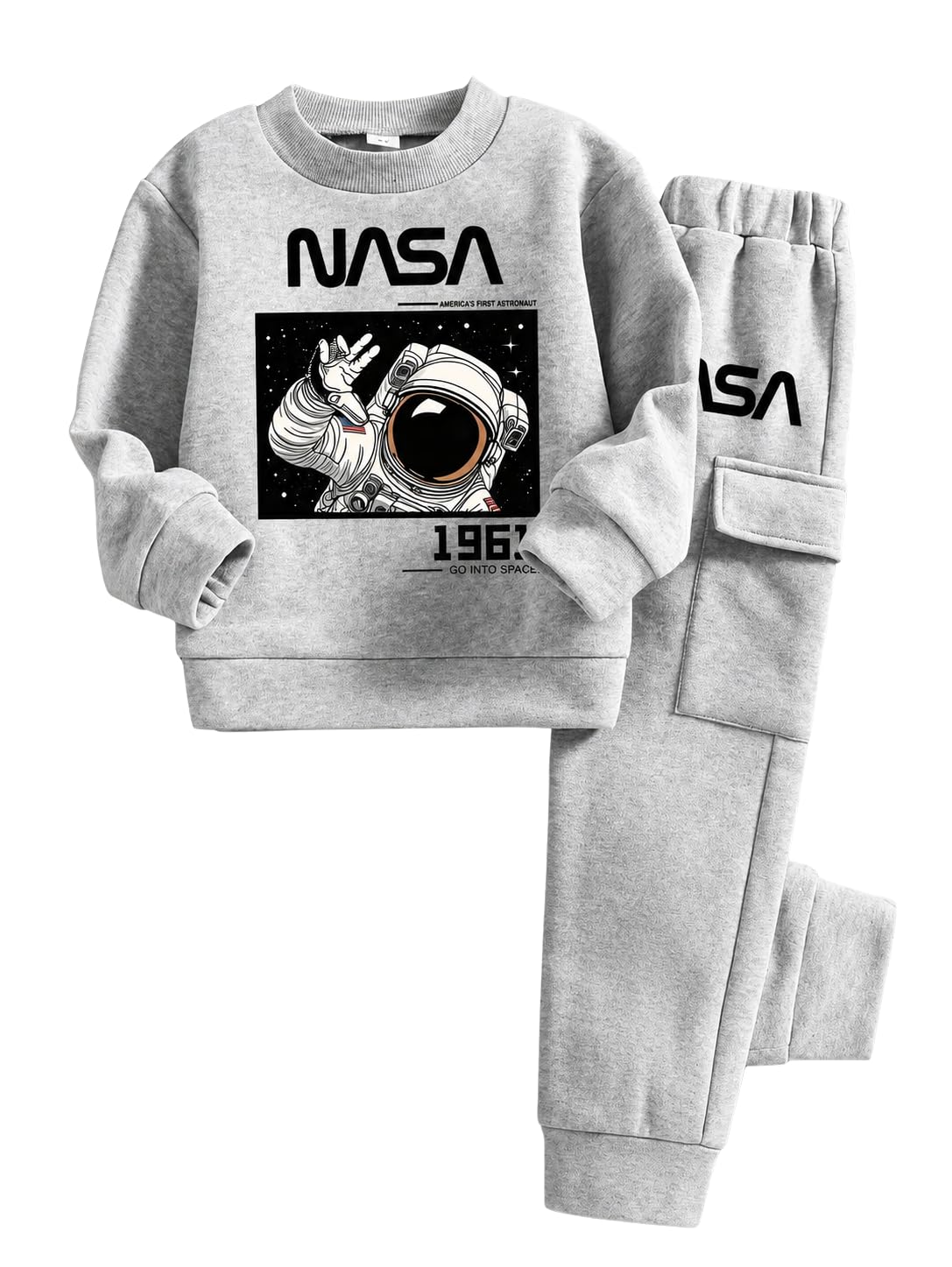 Size 5-12 Years Boys 2 Piece Outfits Long Sleeve Solid Astronaut Pattern Top and Sweatpants Fall Winter Clothing Set