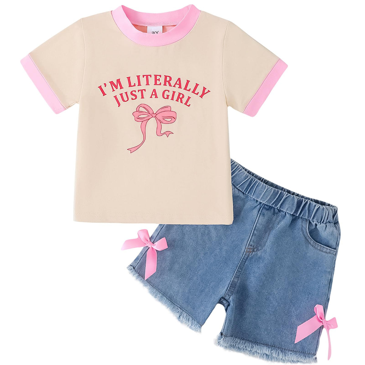 Jecson Toddler Girl Clothes Summer Cotton Print T-Shirt and Jeans Shorts Set Casual Girls 2 Piece Outfits Sets 2T-8Y