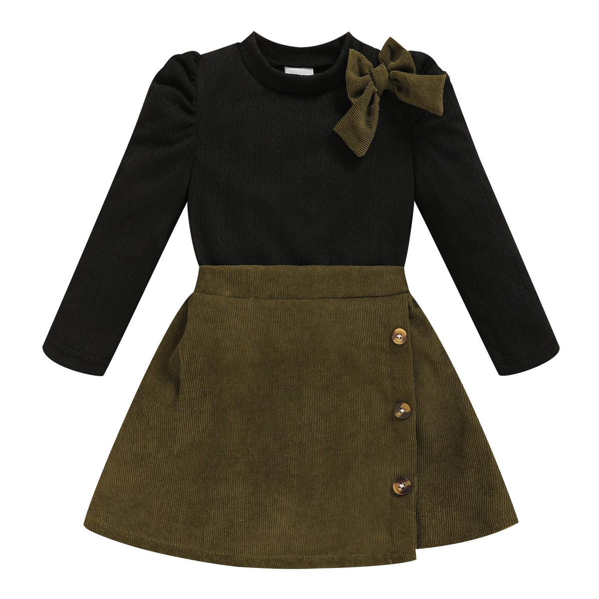 Toddler Girl Plaid Outfits Fall Winter Dress Knit Ribbed Bow Sweatshirt Tops and Button Fashion Skirts Set