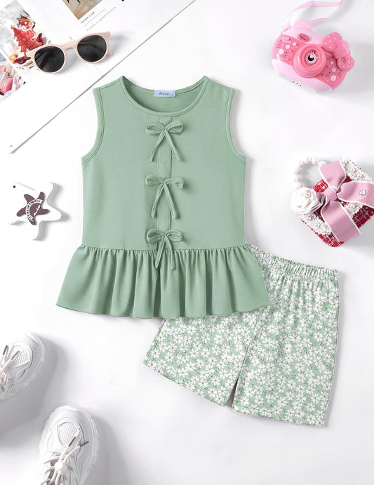 Arshiner Girls Clothes Summer 2 Piece Outfit Butterfly Knot Tops and Shorts