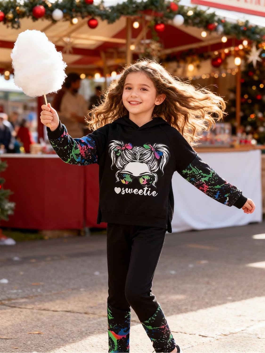 Kids Girls Clothes Cool Girl Print Tie Dye Pullover Sweatshirt and Sweatpants 2 Pieces Outfits Set