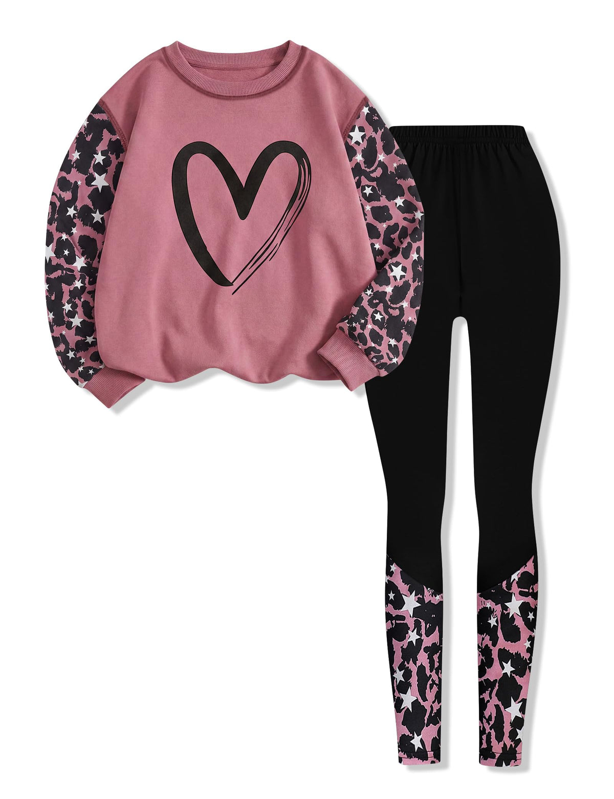 Size 7-14 Years Girls Fall Clothes Long Sleeve Bow Printed Top + Leggings Pants Teen Girls 2 Piece Outfits Set