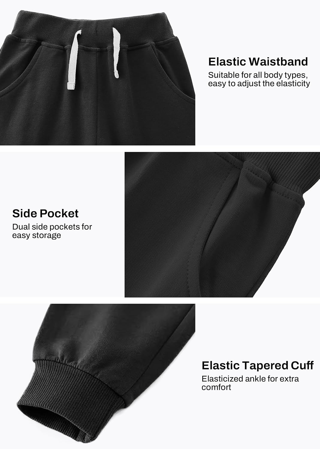 VOGRYE Boys Sweatpants 3 Pack Jogger Pants with Pockets Drawstring Waist