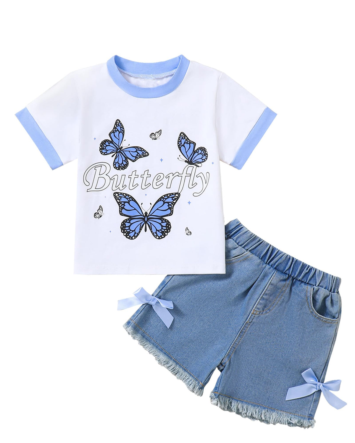 Jecson Toddler Girl Clothes Summer Cotton Print T-Shirt and Jeans Shorts Set Casual Girls 2 Piece Outfits Sets 2T-8Y