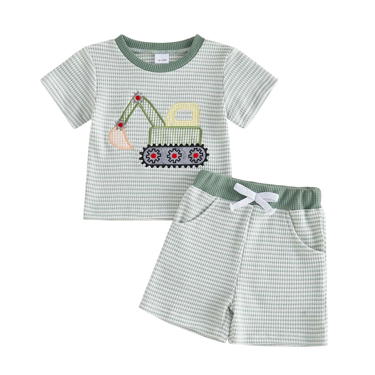 Toddler Baby Boy Summer Clothes Waffle Truck Embroidery Short Sleeve Tops T-Shirt and Shorts Sets Cute 2Pcs Outfits