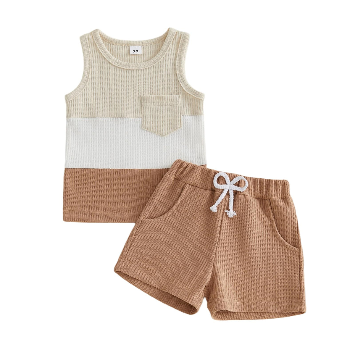 Kupretty Toddler Baby Boy Stripe Waffle Sleeveless Shirt Shorts Set