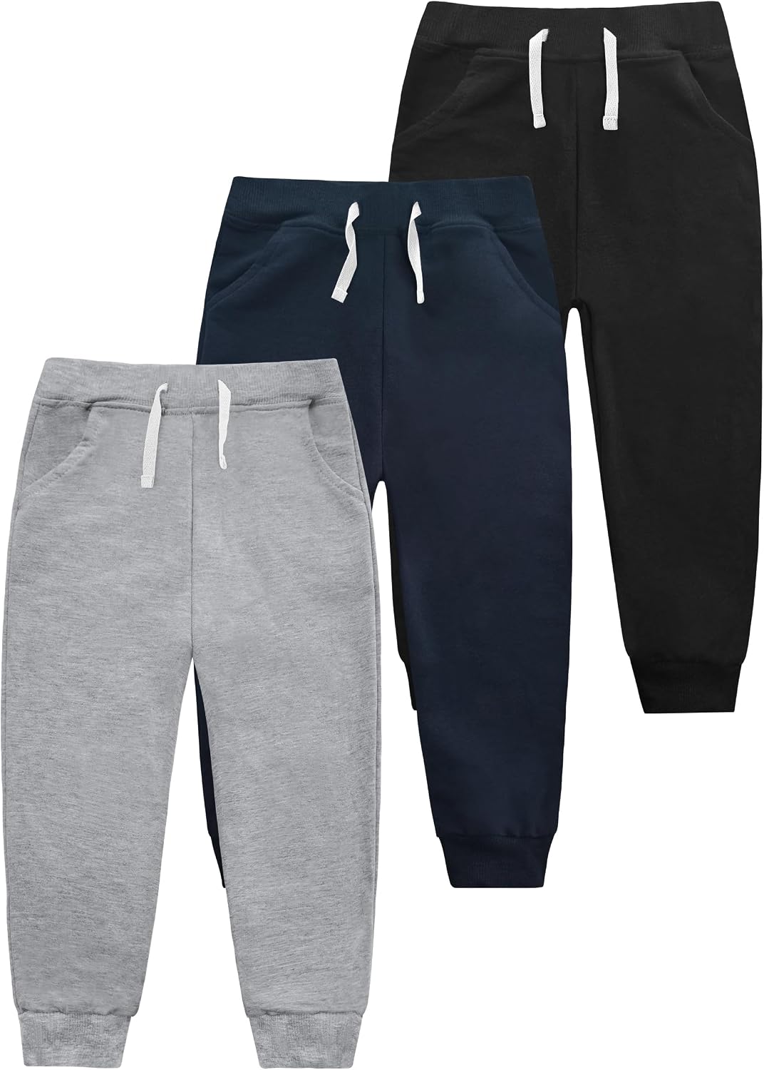 VOGRYE Boys Sweatpants 3 Pack Jogger Pants with Pockets Drawstring Waist