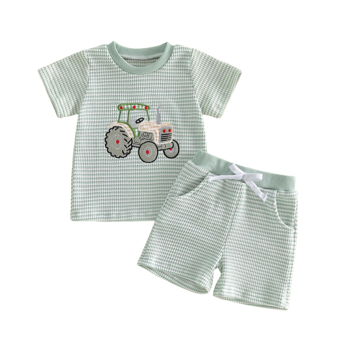 Toddler Baby Boy Summer Clothes Waffle Truck Embroidery Short Sleeve Tops T-Shirt and Shorts Sets Cute 2Pcs Outfits