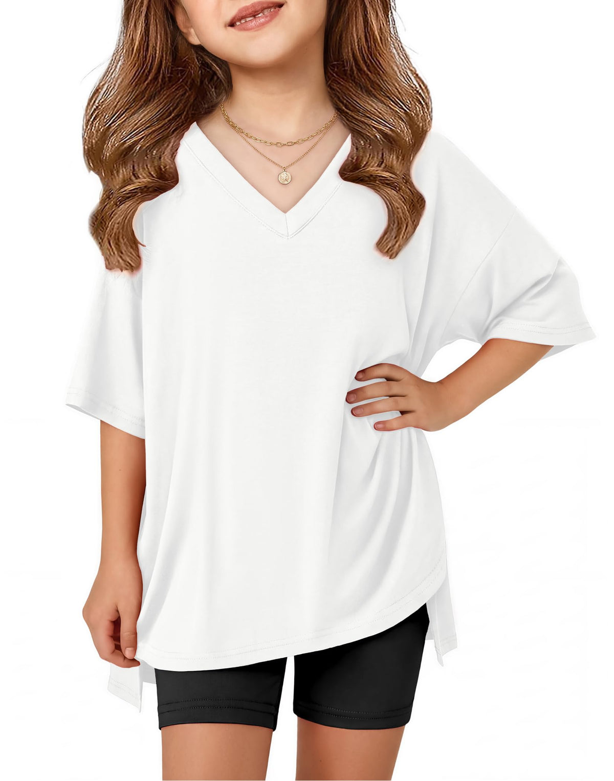 Arshiner Girls 2 Piece Summer Outfits Oversized V Neck Top Shorts Set