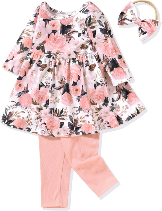 Aalizzwell Toddler Girls Floral Tunic Outfit for Fall Winter